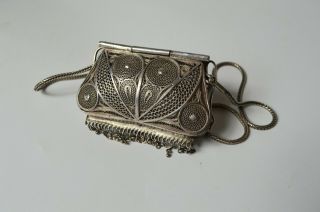 Vintage Middle eastern Asian Silver filigree Purse necklace with bracelet 5