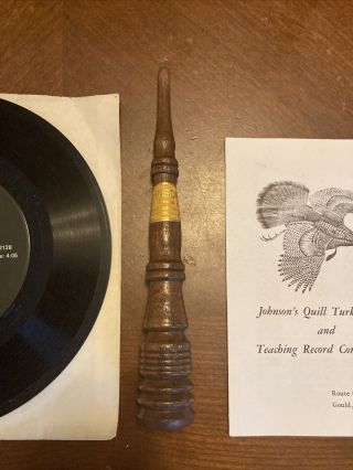 Vintage Johnson ' s Quill Turkey Call Striker Yelper Wood Wooden Gould Arkansas 2