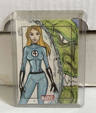 Marvel 2010 Sketchafex Sketch Card 1/1 Heroes & Villains Ms.  Fantastic Green Gob