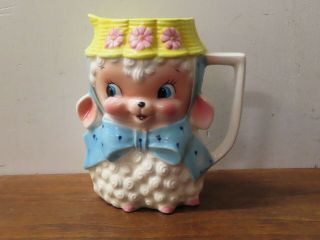 Vintage Brinnco Lamb In Bow And Bonnet Water Pitcher Kitchy Mcm Lefton Napco