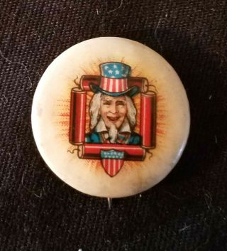 C1898 Uncle Sam Pin Pinback Firecrackers Patriotic 4th Of July Firecracker