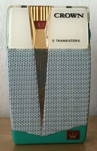 1960 Crown Tr - 555 (5 Transistor) - Vintage Transistor Radio - Turquoise -