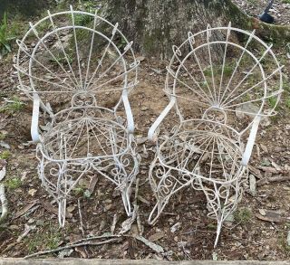 Rare Vintage Wrought Iron Metal Peacock Wire Chairs Patio Lawn Garden