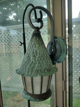 Antique Hammered Copper Leaded Glass Porch Light For Restoration