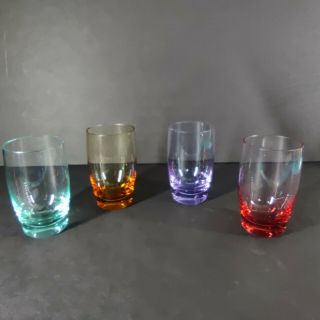 Vintage 4 Bohemian Moser Multi - Colored Glass Tumbler Goblets Unsigned