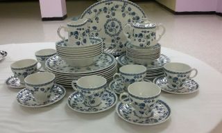 Rare Vtg.  Wood And Sons " Nantucket Blue " Porcelain 48pc.  Dinnerware Set For 7