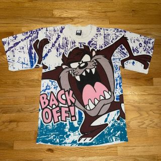 Vintage Looney Toons Taz Aop T Shirt 1993 Warner Bros Tazmanian Devil Fits Xl