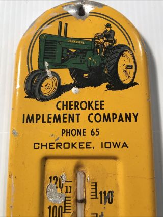Vintage CHEROKEE,  IA IMPLEMENT CO JOHN DEERE THERMOMETER Rare - Studebaker - DeLaval 2