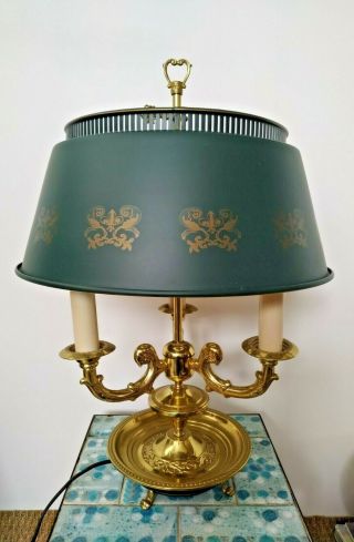 Bronze And Brass Vintage French Bouillotte Table Lamp Tole Metal Shade