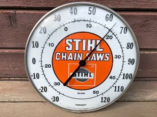 Rare Vtg Stihl Chain Saws 12 " Round Advertising Thermometer Jumbo Dial Ohio