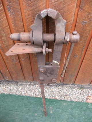 Vintage Blacksmith 37 " Long Weighs 55 Pounds Post Leg Stump Vise With 4,  " Jaws