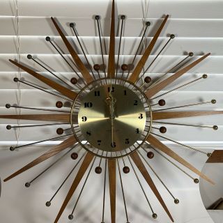 Vtg Mid Century Modern Westclox Nocord Atomic Starburst Sunburst Wall Clock 22 "