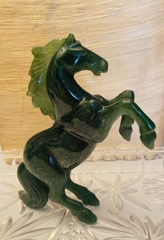 Vintage Chinese Hand Carved Deep Green Jade Galloping Horse Stallion 118g
