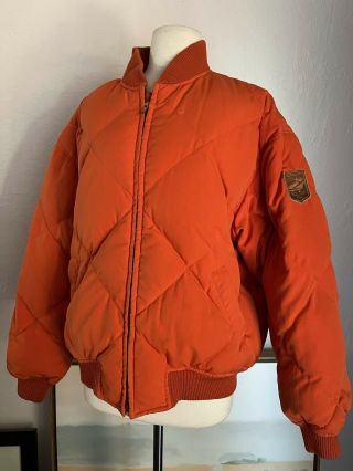 Vintage 80s Polo Country Ralph Lauren Orange Down Puffer Quilted Jacket Medium