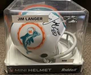 Jim Langer Miami Dolphins Autographed Signed Mini Helmet Hof 87 Inscription