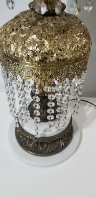 Vintage Hollywood Regency Waterfall Crystal Prisms Gold And Marble Table Lamp 4