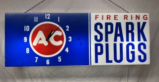 Vintage Ac Spark Plug Clock Sign Light Up Dealer Dealership Gas Service Station