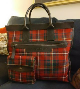 Vintage Burberry Red Plaid Soft Luggage Tote Overnighter Bag Canvas Leather