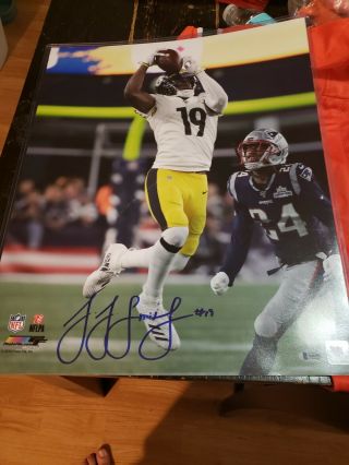 Juju Smith - Schuster Steelers Signed 16x20 Photo Beckett Catch Over Gilmore