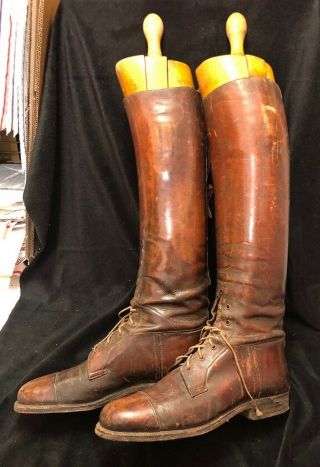 By Appointment Peal Leather Riding Boots W/ Wood Stretchers Trees London Decor