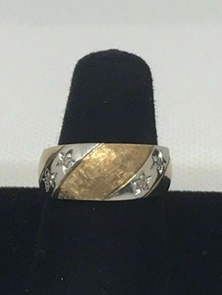Vintage Wedding Band Ring 14k 2 Tone Gold 4 Diamond Accents Starburst Prism Lite