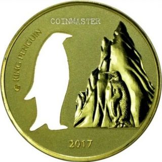 2017 1 Oz Silver Ghana Penguin Silhouette Coin With 24k Gold Gilded.