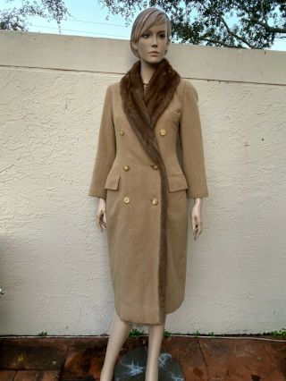 Neiman Marcus Vintage Cashmere Coat W/ Huge Mink Fur Collar Trim