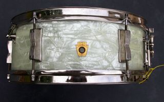 Vintage Ludwig 5 " X14 " Pioneer Snare Drum & Bag White Marine Pearl Keystone 1965