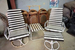 Vtg Stripe Strap Mid Century Patio/lawn Furniture Swivel Rocker