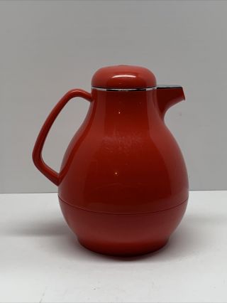 Vtg Peacock Vacuum Bottle Red Pitcher Thermos.  9 " High