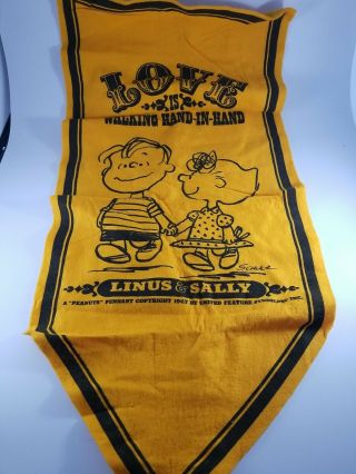 Vintage 1967 Peanuts Linus Sally Yellow Felt Pennant Banner Charlie Brown