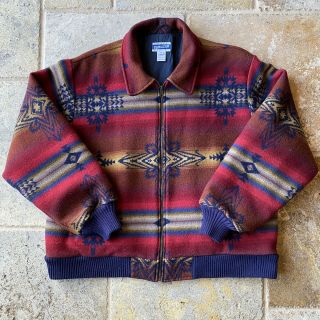 Vintage Pendleton Knockabouts Southwestern Aztec Navajo Wool Blanket Jacket