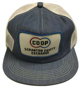 Vtg Scranton Equity Exchange Denim Patch Trucker Hat K Products Cap Coop Farming