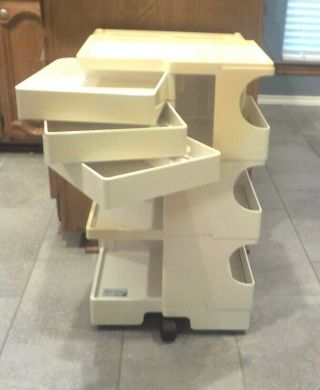 Vtg Boby Cart - Taboret Trolley Mobil Storage Off White Art Cosmetic Office Cart