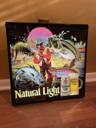 Vintage 88 Bud Natural Light Beer Bass Trout Fishing “fish In Motion” Bar Sign