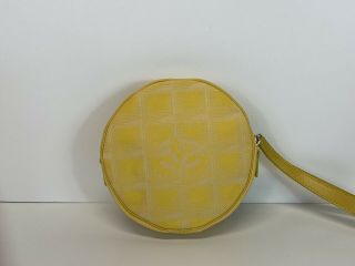 Rare Vtg Chanel Cc Logo Lemon Yellow Nylon Wristlet Bag