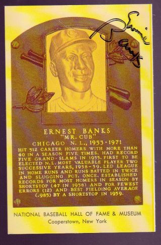 Ernie Banks (d.  2015) Signed Hall Of Fame Plaque Postcard Baseball Auto Hof Cubs