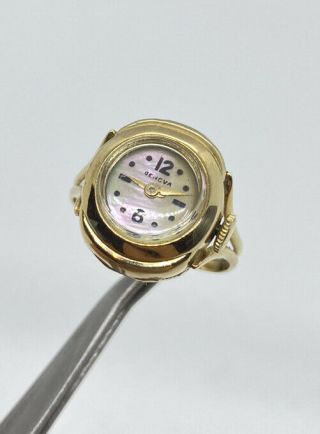Rare Unique Vintage Geneva 14k Solid Yellow Gold Hand Winding Watch Ring Sz11