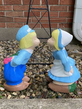 Cement Lawn Ornament Dutch Boy And Girl Kissing Vintage