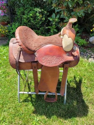 Vintage,  Western,  Leather Tooled,  Cowboy Horse Saddle W/ Tassels