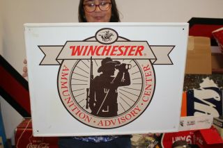 Vintage C.  1970 Winchester Ammunition Gun Store Hunting 2 Sided 24 " Metal Sign