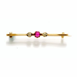 Vintage 18k Yellow Gold Ruby And Diamond Bar Brooch Ca1910