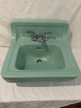 Vintage Porcelain Bathroom Sink Jadeite Green Wall Mount Standard 1953