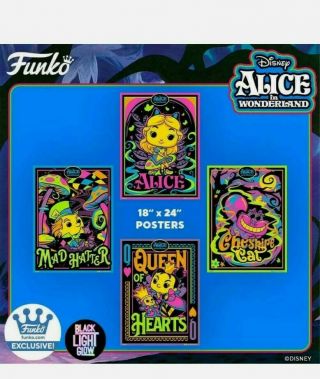 Funko Exclusive Black Light Poster Alice In Wonderland Set Of 4 In Hand