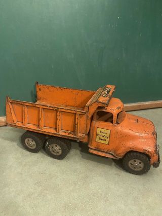 Tonka Orange State Hi - Way Dept Big Mike Dual Hydraulic Tandem Dump Truck 50s Vtg