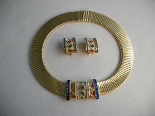 Vintage Rare Ciner Moghul Jewels Of India Rhinestone Necklace Earrings Set