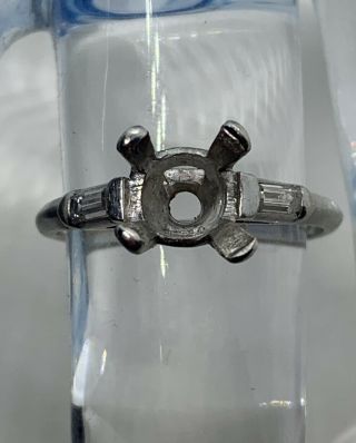 Estate Vintage Platinum Baguette Diamonds Engagement Ring Semi Mount Size 7 5