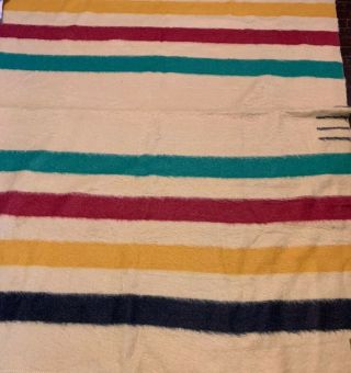 Vintage Witney Point 100 Wool 4 - Point Striped Blanket - Hudson Bay Colors