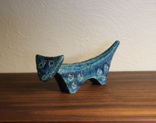 Vintage Aldo Londi Rimini Blue Bitossi Cat Ceramic Sculpture Italy 1960s