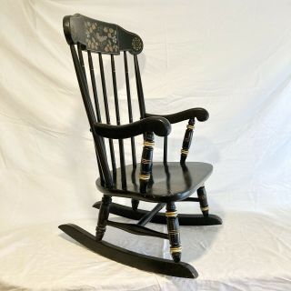 Vintage Ethan Allen Child ' s Black Rocker Rocking Chair Children Decorated 1985 3